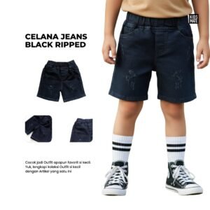 Celana Jeans Pendek Black Ripped Kidsmate