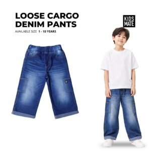 Kidsmate Loose Cargo Denim Pants